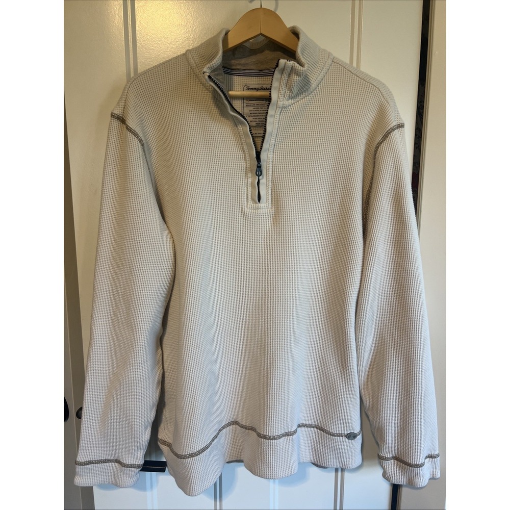 Tommy Bahama Men's Cream 1/4‎ Zip Long sleeve Knit Shirt Size XL